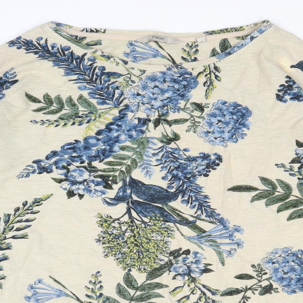 NEXT Womens Beige Floral Cotton Basic T-Shirt Size 16 Round Neck