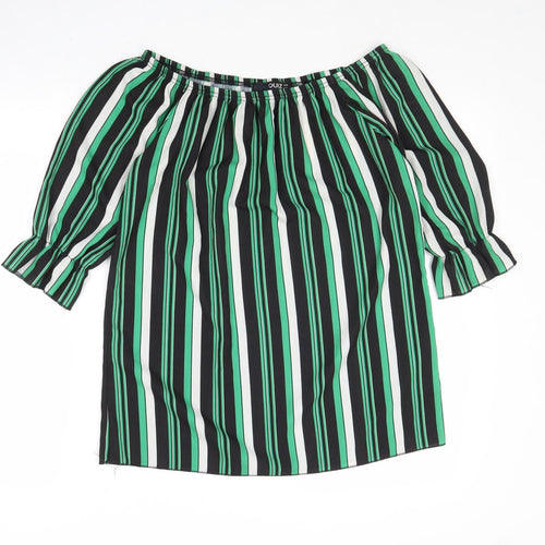 Quiz Womens Green Striped Polyester Basic Blouse Size 8 Boat Neck