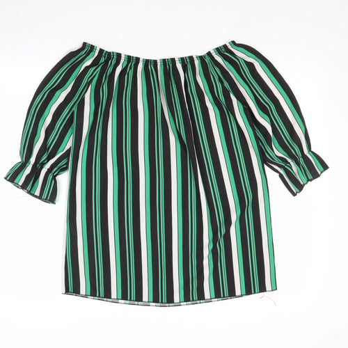 Quiz Womens Green Striped Polyester Basic Blouse Size 8 Boat Neck