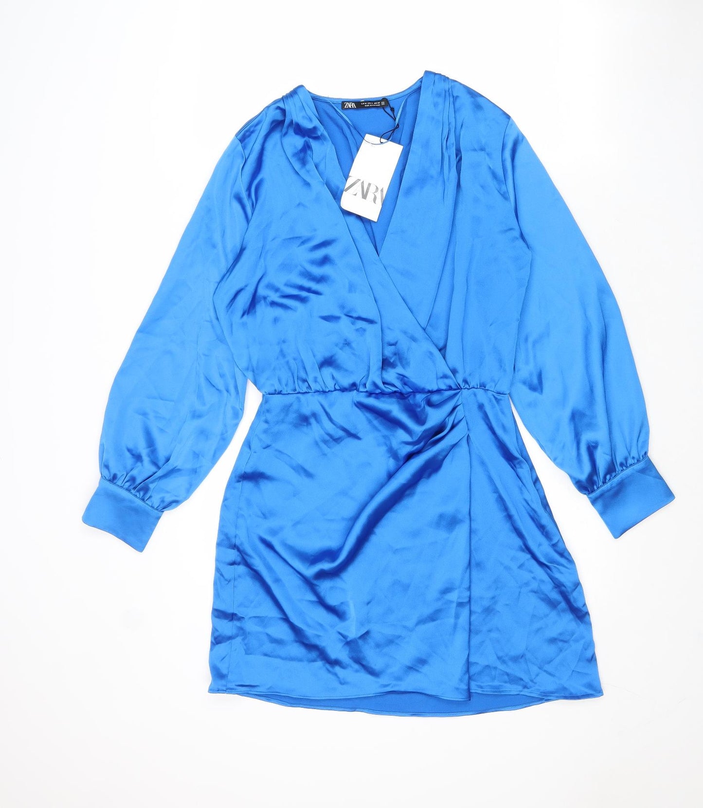 Zara Womens Blue Polyester Mini Size M V-Neck Zip