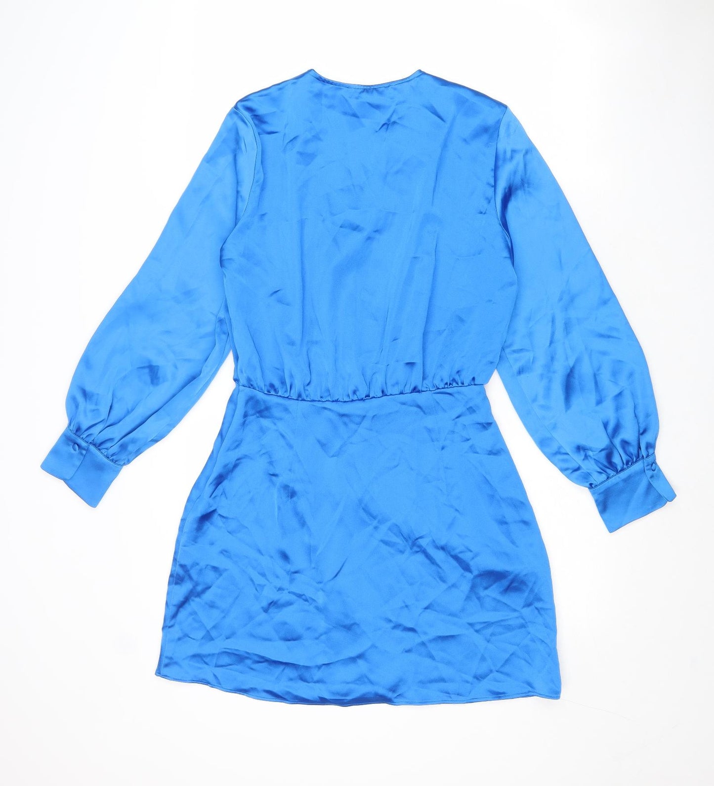 Zara Womens Blue Polyester Mini Size M V-Neck Zip
