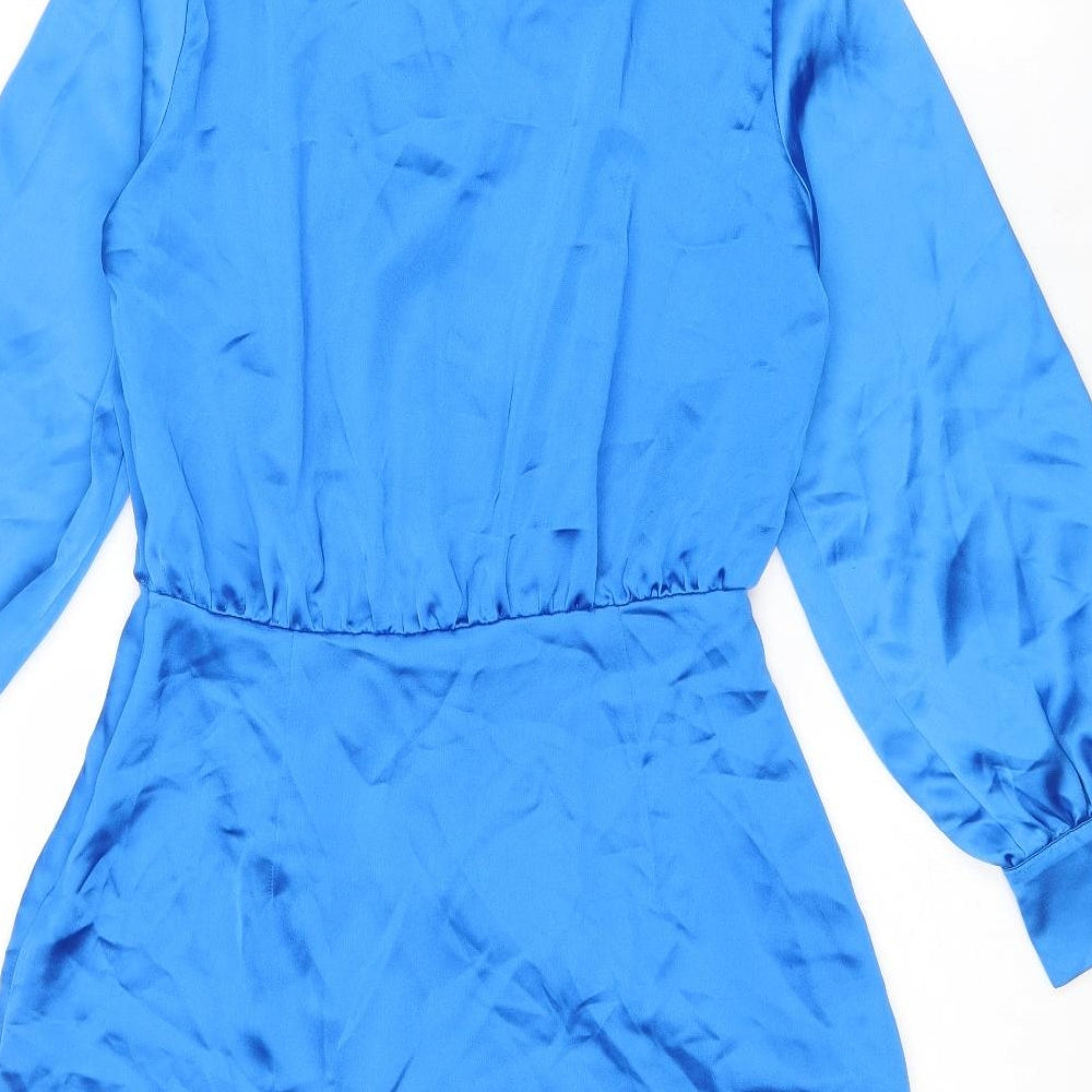 Zara Womens Blue Polyester Mini Size M V-Neck Zip