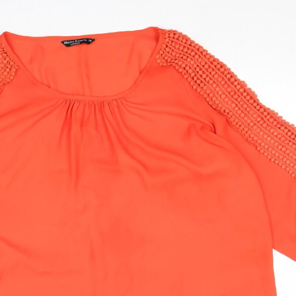 Marina Kaneva Womens Red Polyester Basic T-Shirt Size 14 Round Neck