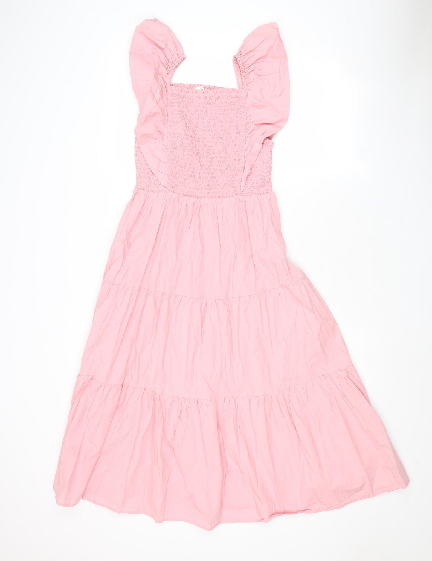 Marks and Spencer Girls Pink Cotton A-Line Size 11-12 Years Square Neck Pullover - Shirred Top