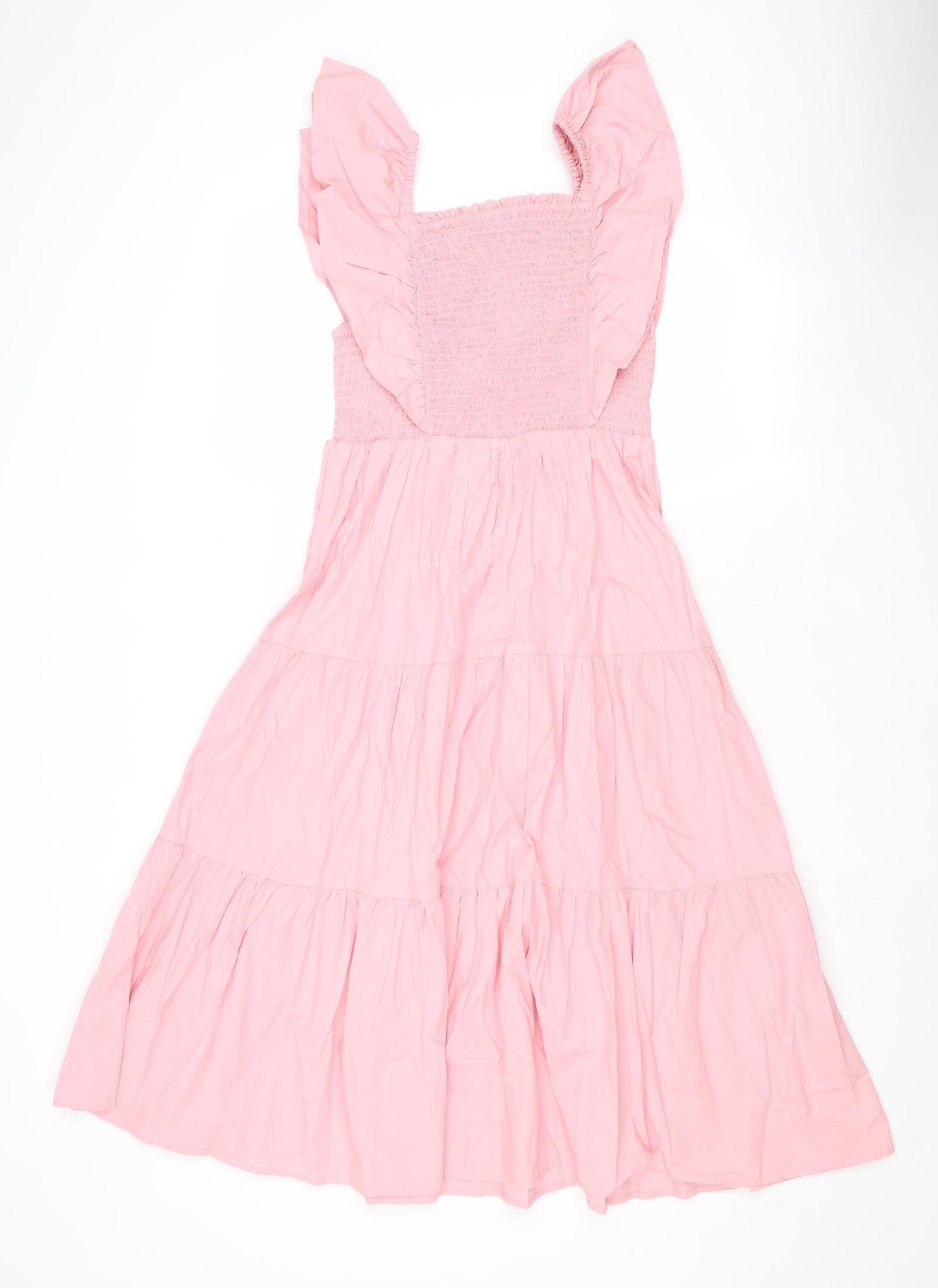 Marks and Spencer Girls Pink Cotton A-Line Size 11-12 Years Square Neck Pullover - Shirred Top