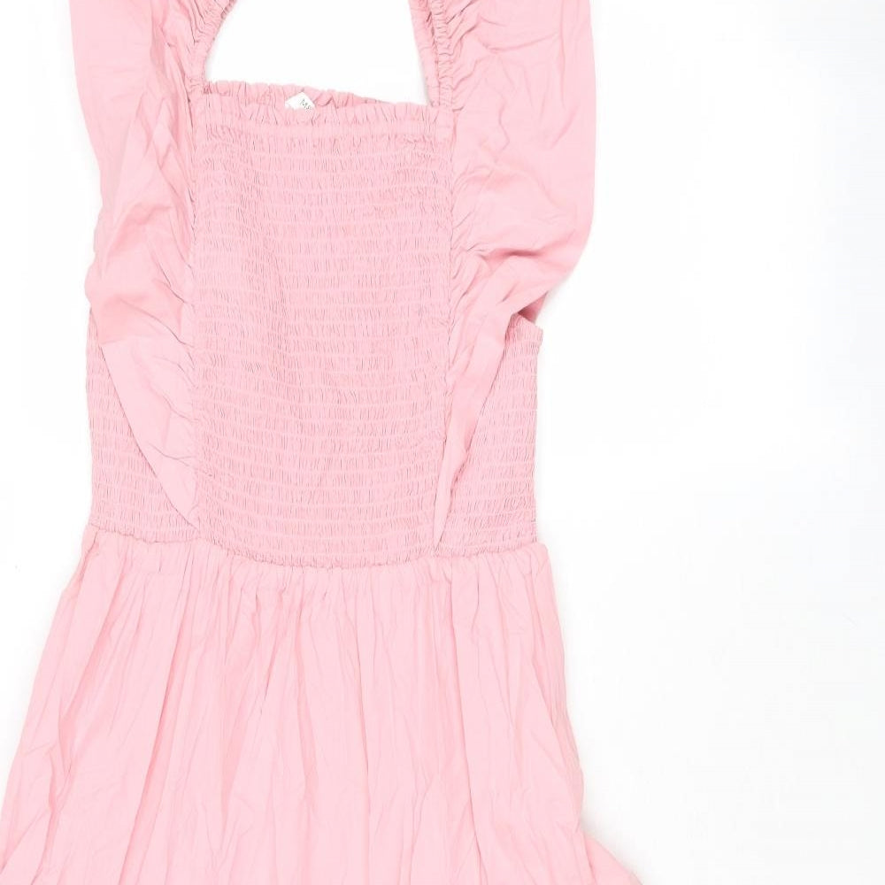 Marks and Spencer Girls Pink Cotton A-Line Size 11-12 Years Square Neck Pullover - Shirred Top