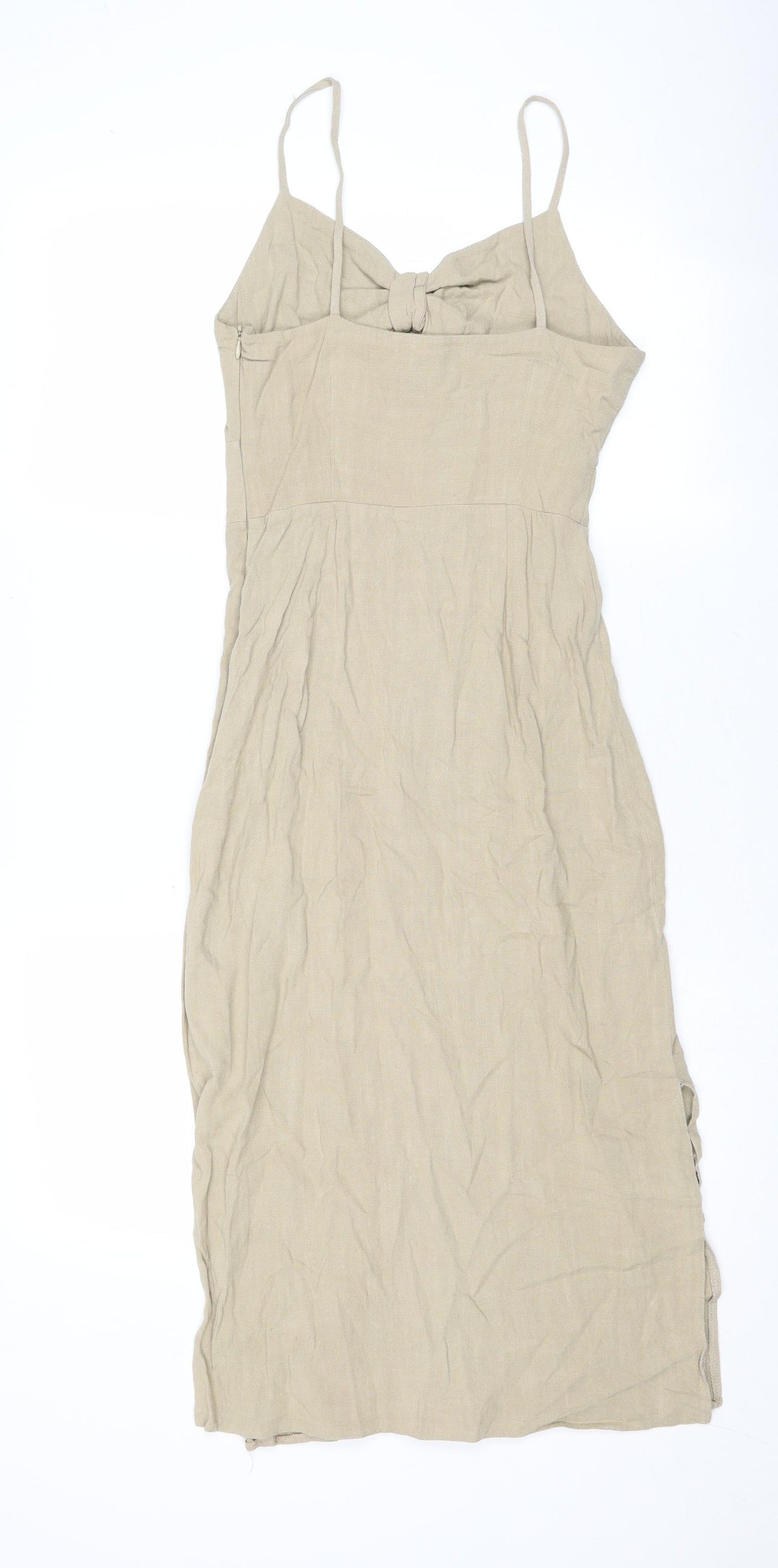 New Look Womens Beige Viscose Slip Dress Size 8 Sweetheart Zip - Tie Front Detail