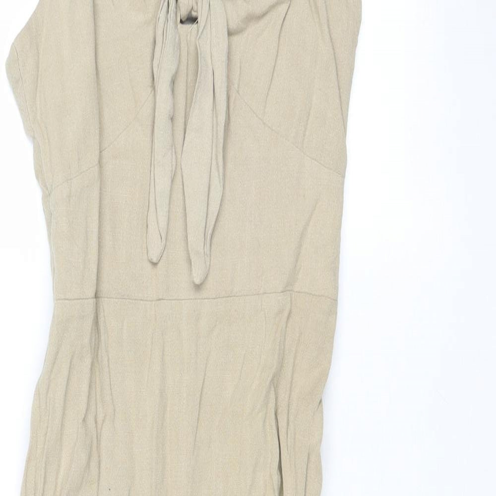 New Look Womens Beige Viscose Slip Dress Size 8 Sweetheart Zip - Tie Front Detail