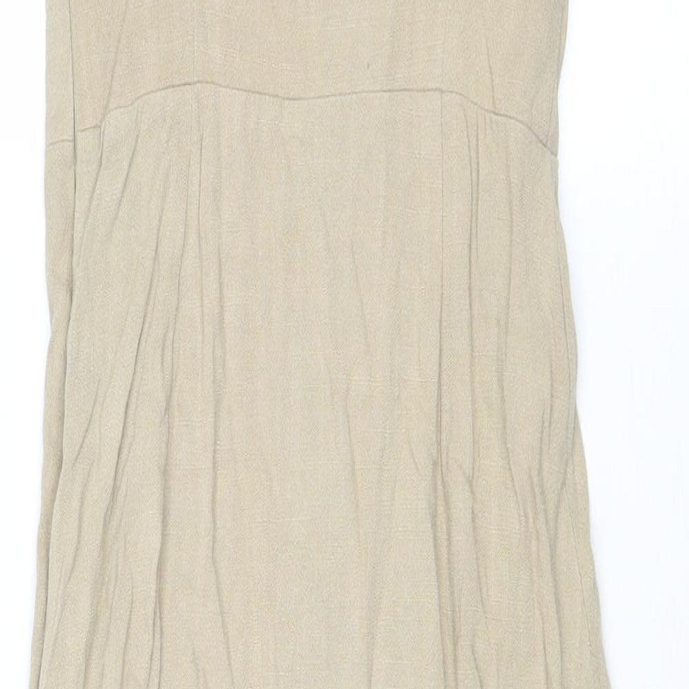 New Look Womens Beige Viscose Slip Dress Size 8 Sweetheart Zip - Tie Front Detail