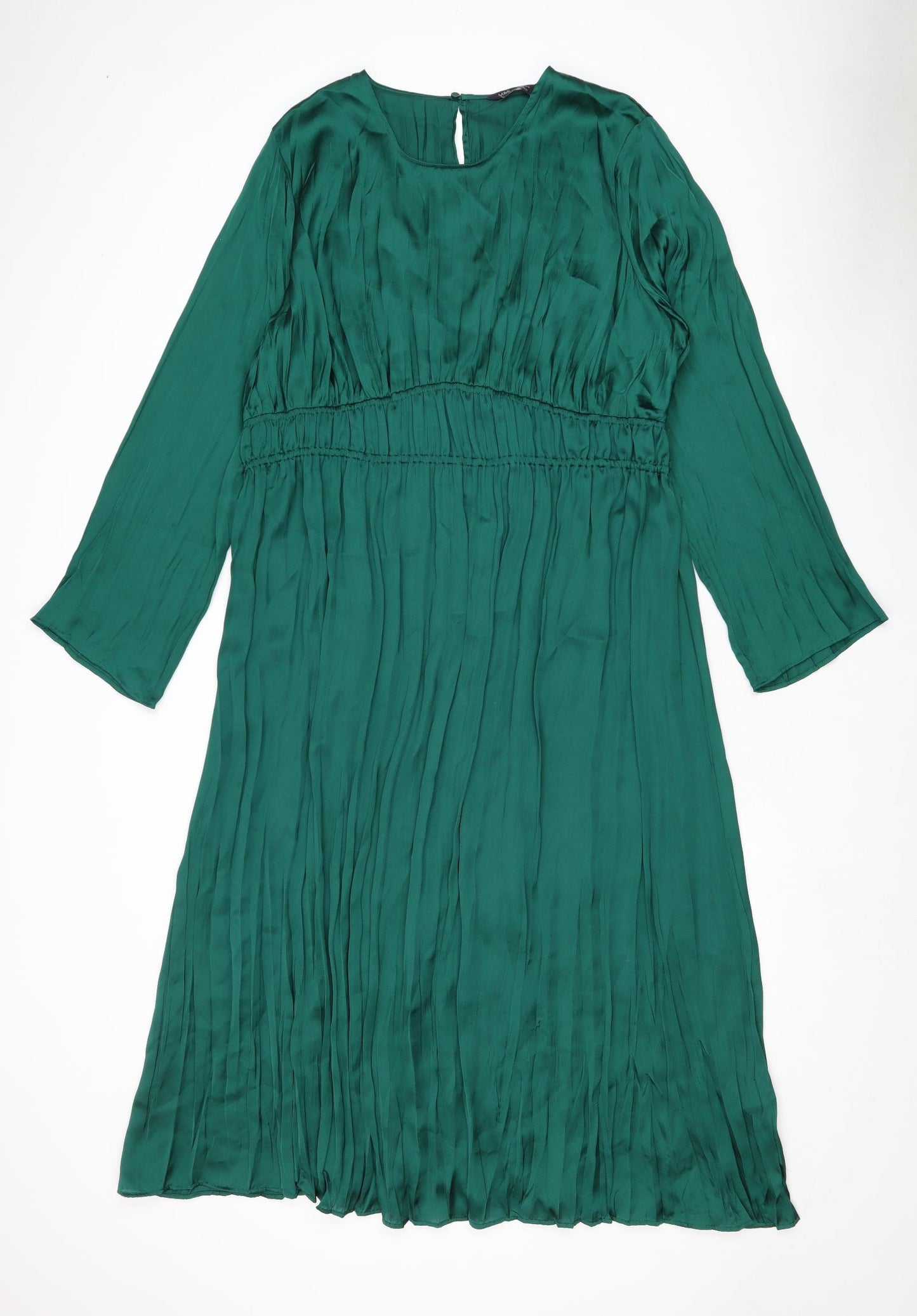 Marks and Spencer Womens Green Polyester A-Line Size 20 Boat Neck Button