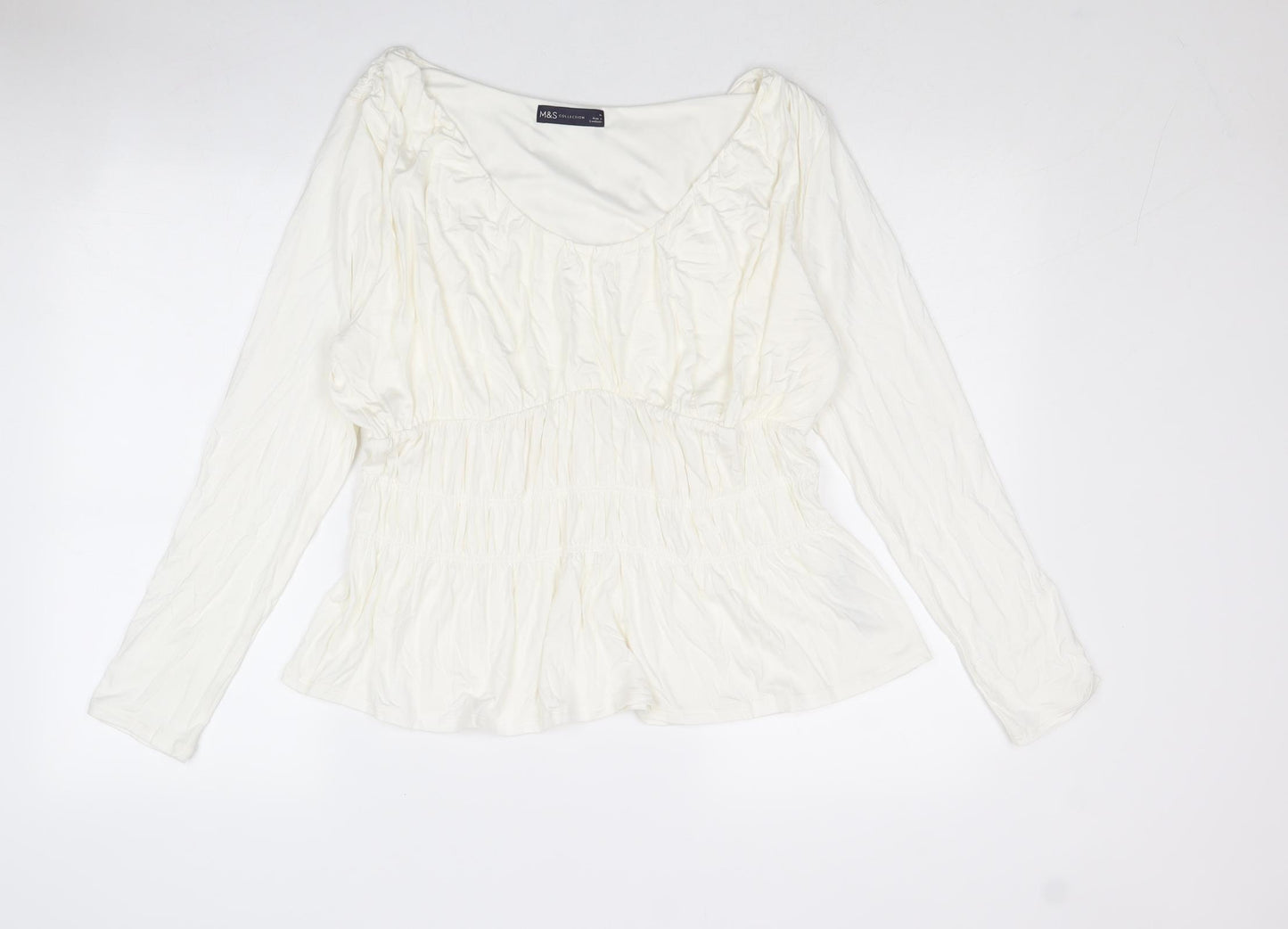 Marks and Spencer Womens Ivory Viscose Basic Blouse Size 14 Round Neck