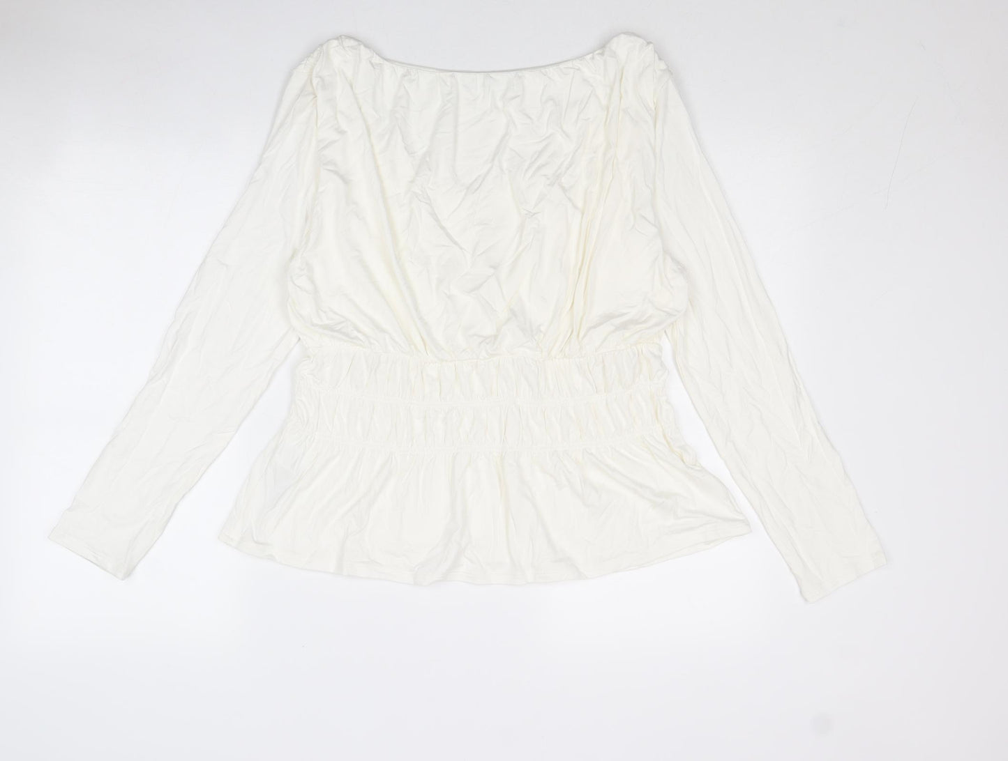 Marks and Spencer Womens Ivory Viscose Basic Blouse Size 14 Round Neck