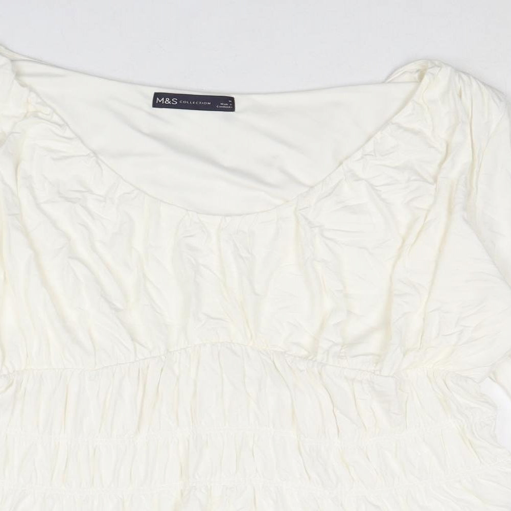 Marks and Spencer Womens Ivory Viscose Basic Blouse Size 14 Round Neck