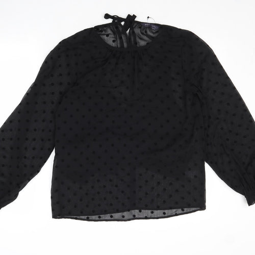 Marks and Spencer Womens Black Polka Dot Polyester Basic Blouse Size 8 Round Neck