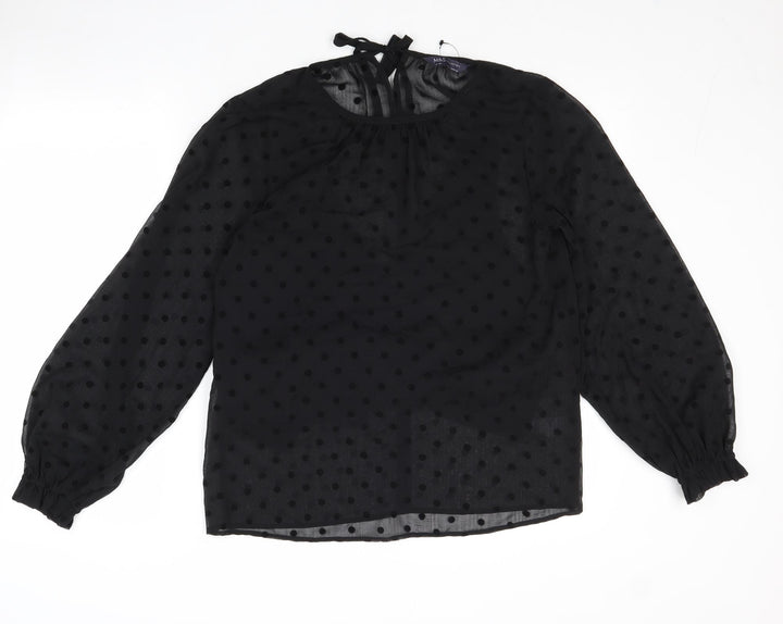 Marks and Spencer Womens Black Polka Dot Polyester Basic Blouse Size 8 Round Neck
