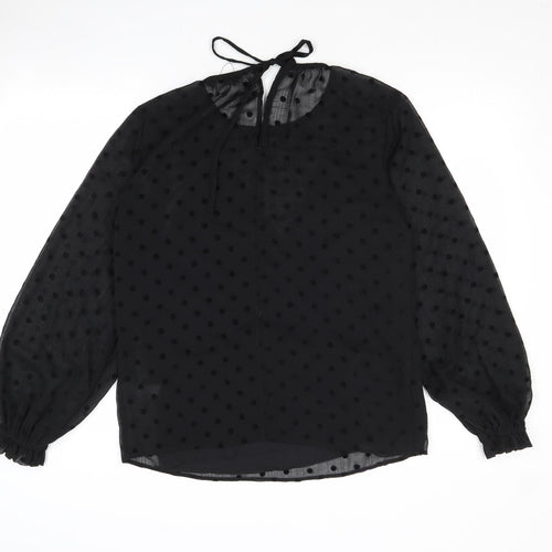 Marks and Spencer Womens Black Polka Dot Polyester Basic Blouse Size 8 Round Neck