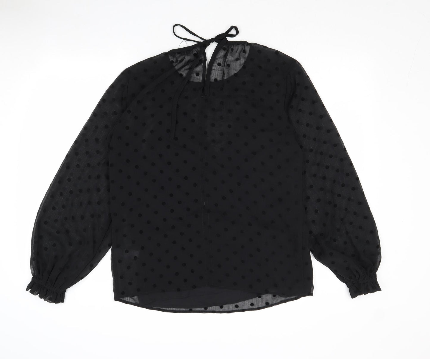 Marks and Spencer Womens Black Polka Dot Polyester Basic Blouse Size 8 Round Neck