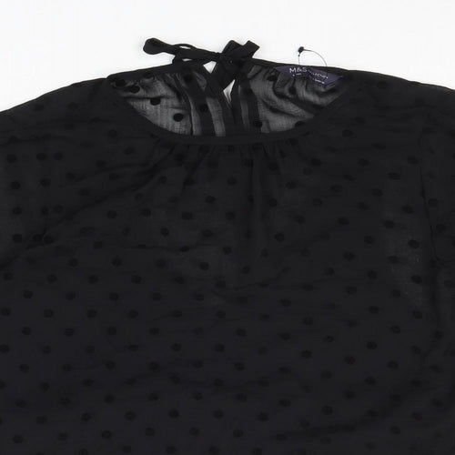 Marks and Spencer Womens Black Polka Dot Polyester Basic Blouse Size 8 Round Neck