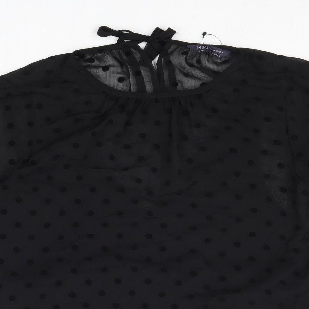 Marks and Spencer Womens Black Polka Dot Polyester Basic Blouse Size 8 Round Neck