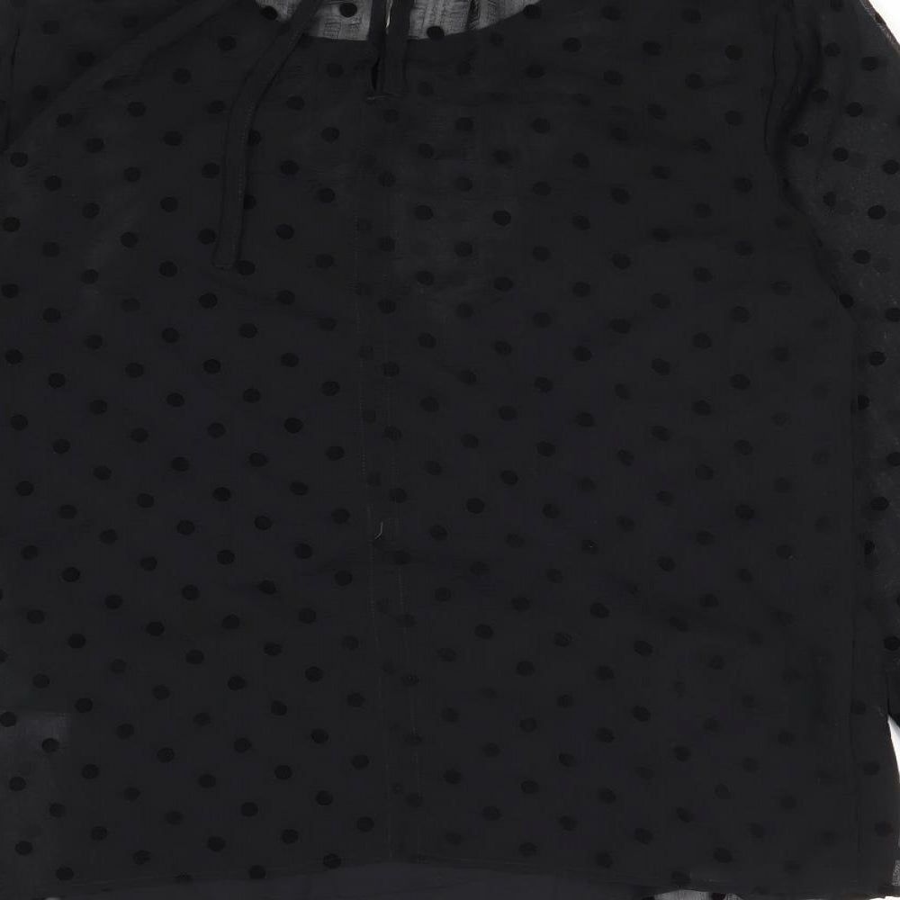 Marks and Spencer Womens Black Polka Dot Polyester Basic Blouse Size 8 Round Neck
