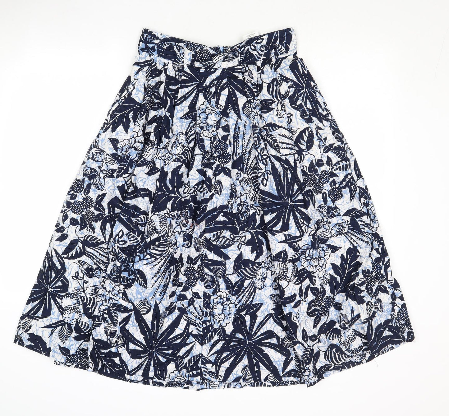 St Michael Womens Blue Floral Cotton Peasant Skirt Size 12 Zip