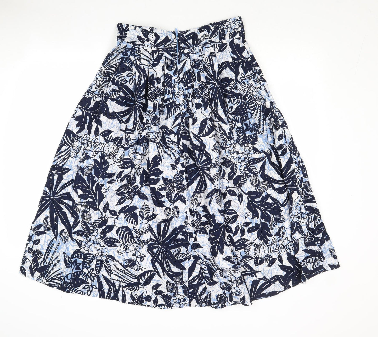 St Michael Womens Blue Floral Cotton Peasant Skirt Size 12 Zip