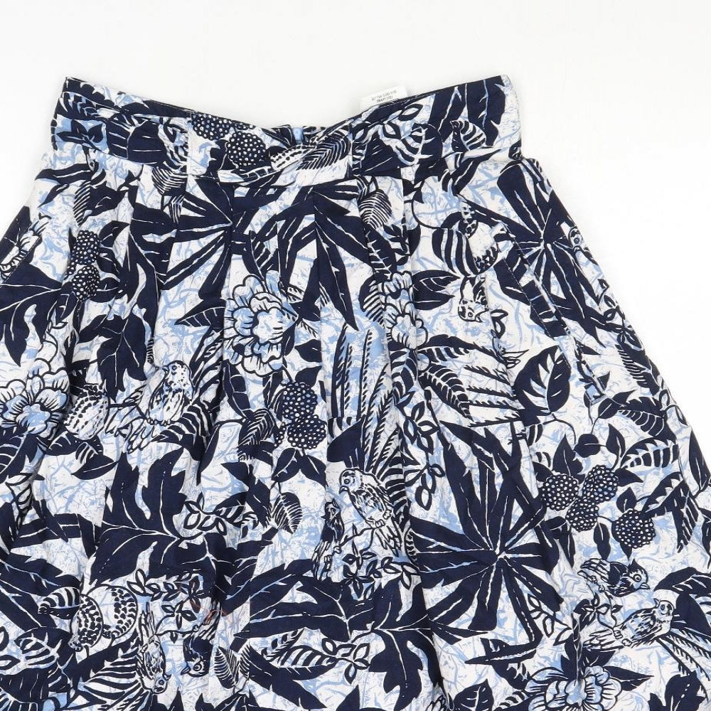 St Michael Womens Blue Floral Cotton Peasant Skirt Size 12 Zip