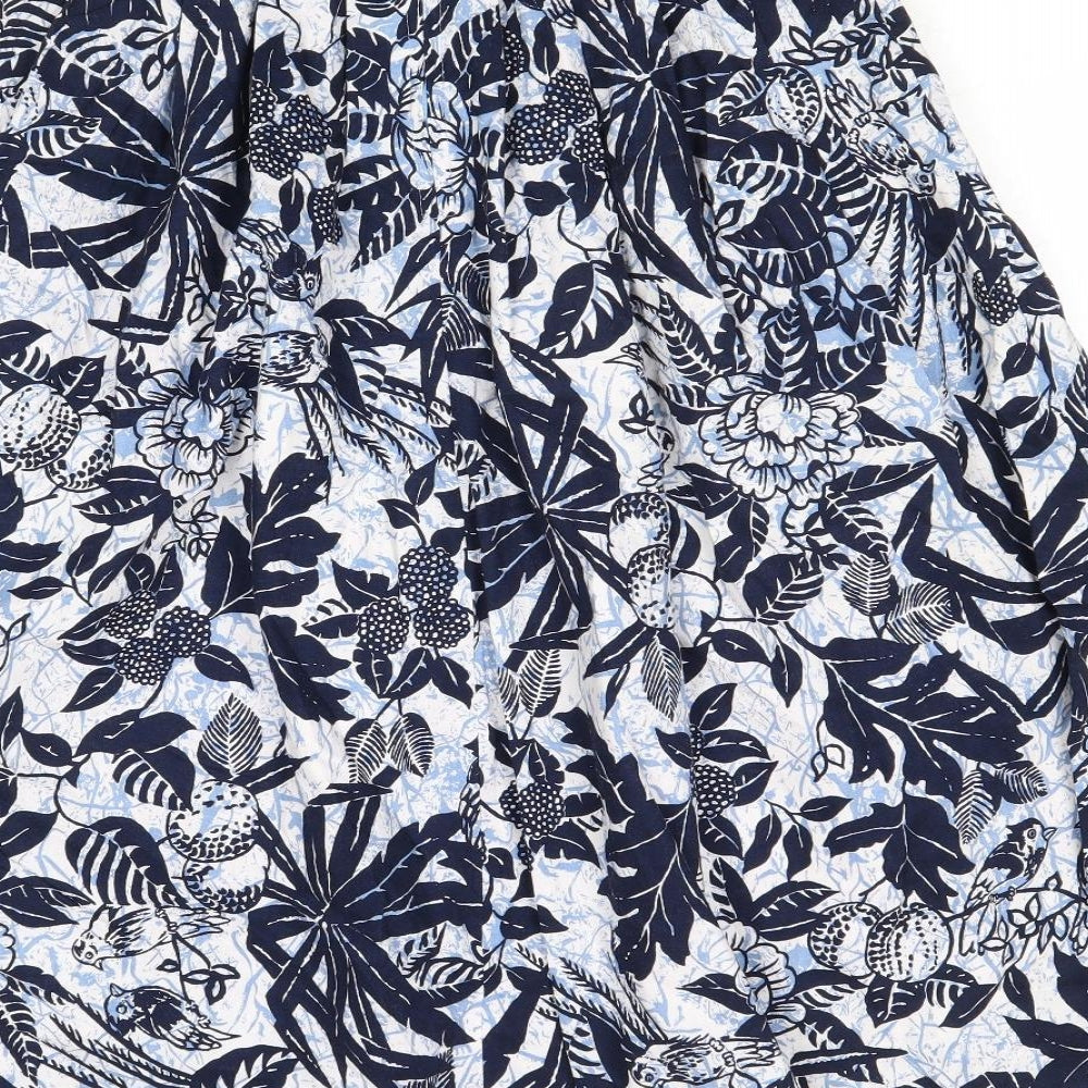St Michael Womens Blue Floral Cotton Peasant Skirt Size 12 Zip