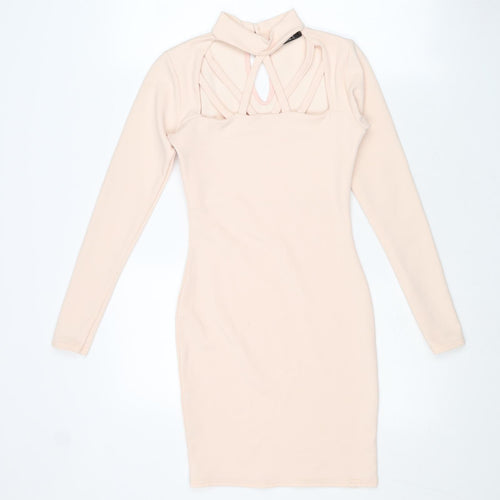 IX LONDON Womens Pink Polyester Bodycon Size 8 Round Neck Button