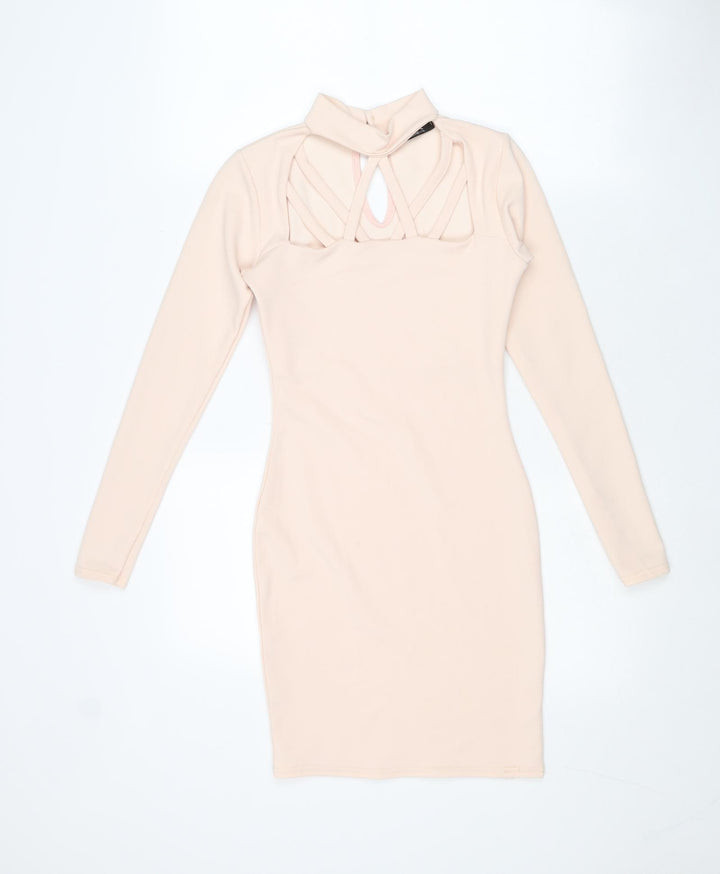 IX LONDON Womens Pink Polyester Bodycon Size 8 Round Neck Button
