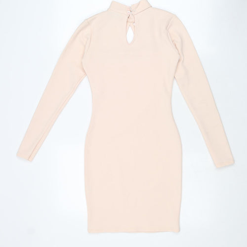 IX LONDON Womens Pink Polyester Bodycon Size 8 Round Neck Button