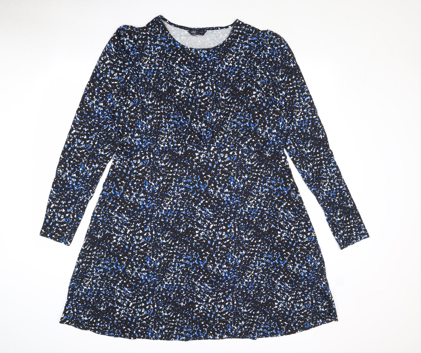 Marks and Spencer Womens Blue Geometric Viscose A-Line Size 20 Boat Neck Pullover