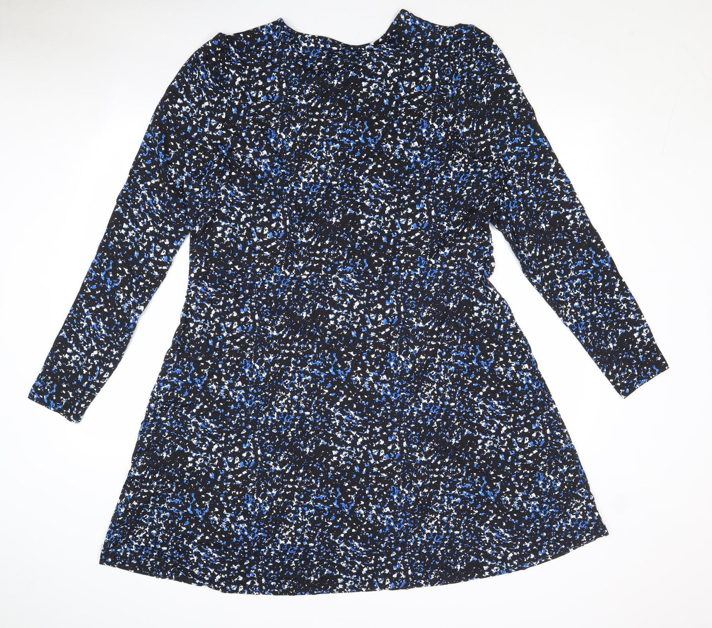 Marks and Spencer Womens Blue Geometric Viscose A-Line Size 20 Boat Neck Pullover