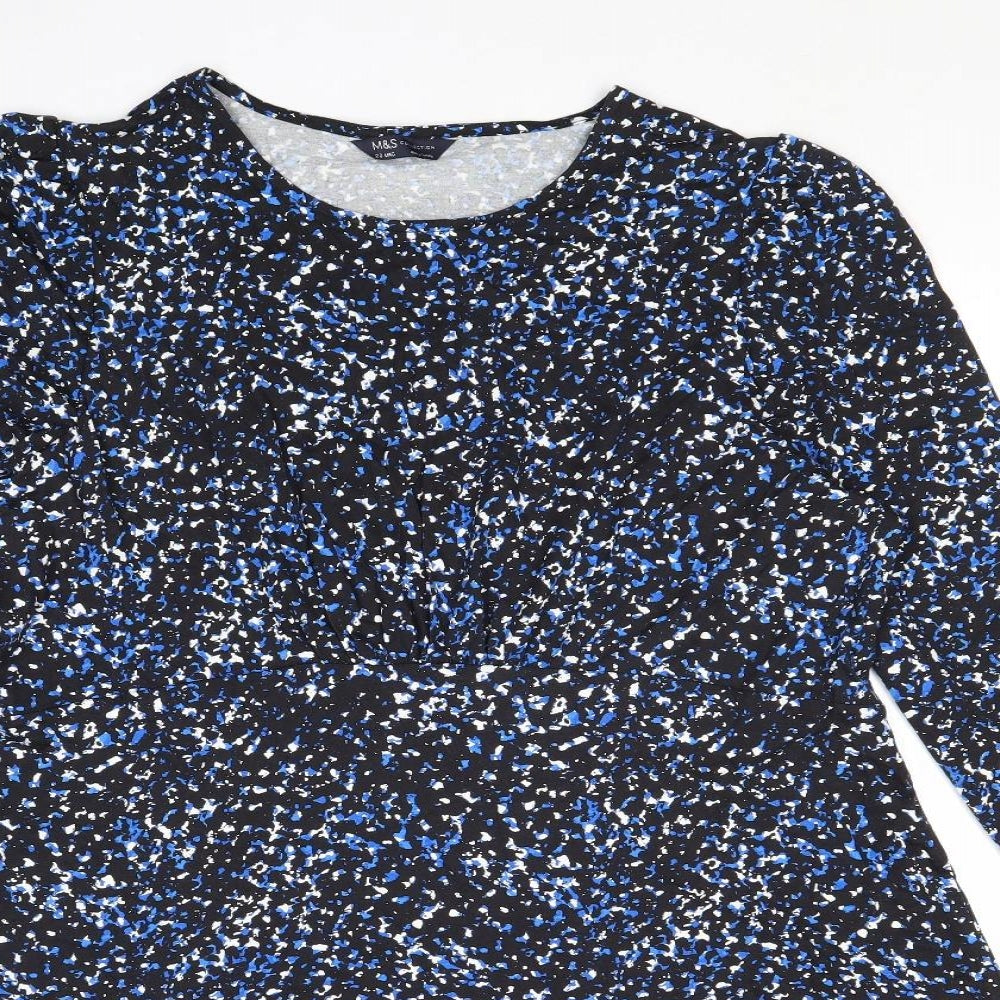 Marks and Spencer Womens Blue Geometric Viscose A-Line Size 20 Boat Neck Pullover