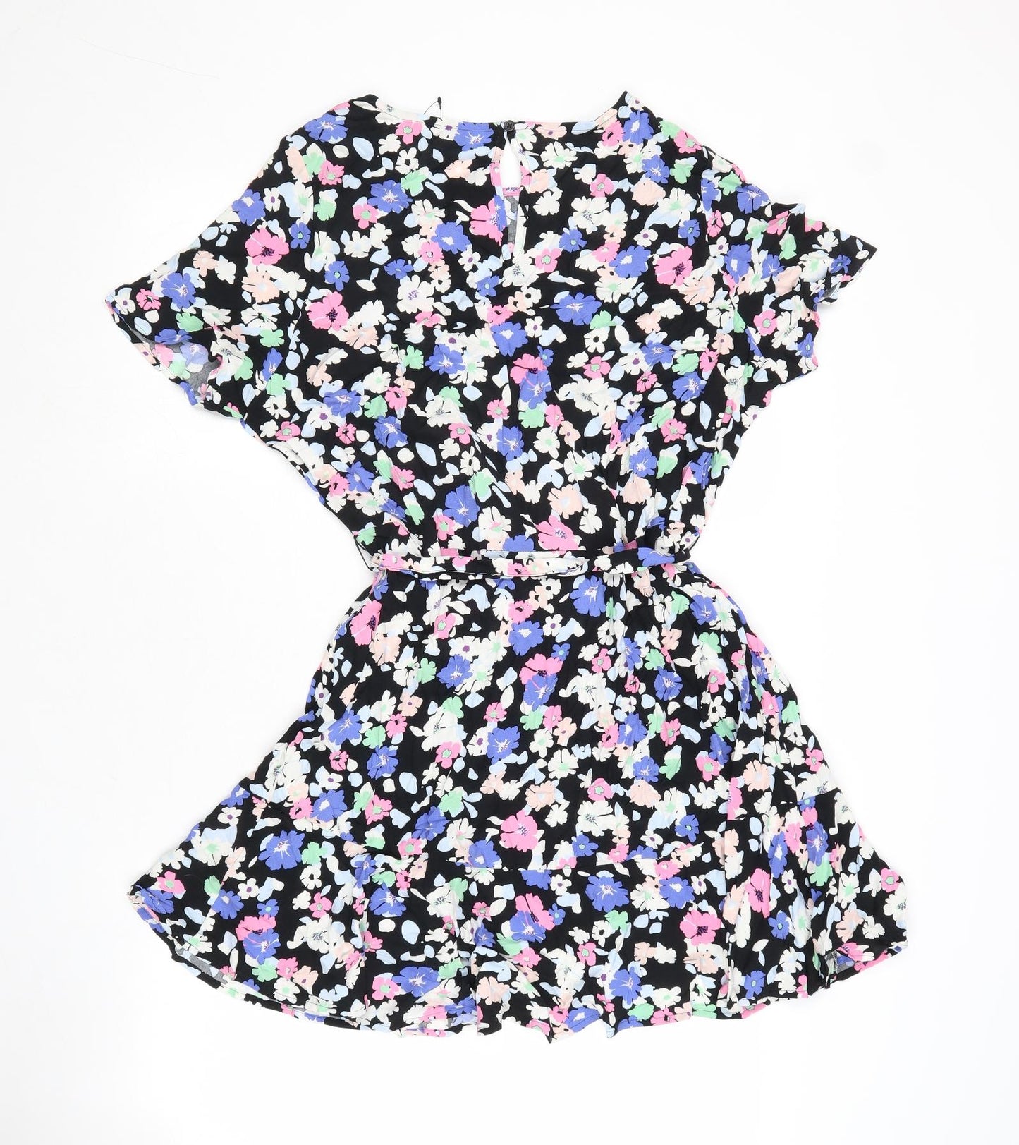 Marks and Spencer Womens Multicoloured Floral Viscose Fit & Flare Size 14 Boat Neck Button