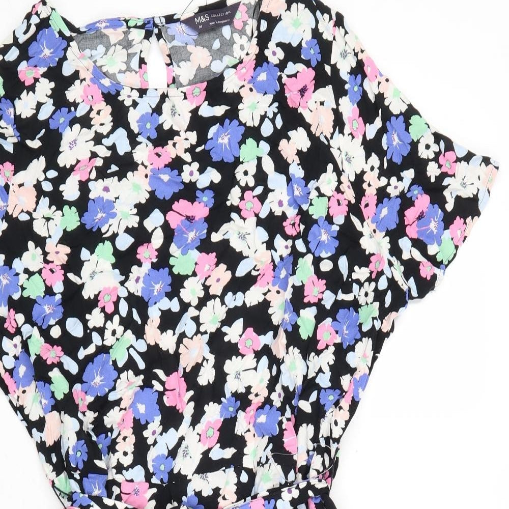 Marks and Spencer Womens Multicoloured Floral Viscose Fit & Flare Size 14 Boat Neck Button