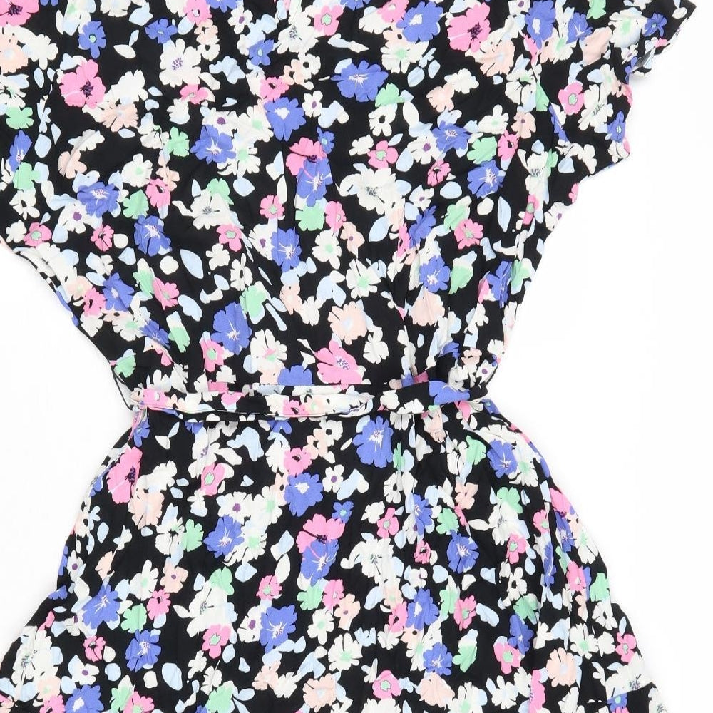 Marks and Spencer Womens Multicoloured Floral Viscose Fit & Flare Size 14 Boat Neck Button