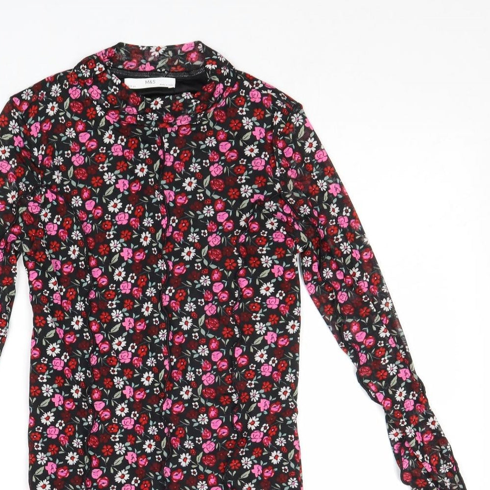 Marks and Spencer Girls Multicoloured Floral Polyester Basic T-Shirt Size 12-13 Years High Neck Pullover