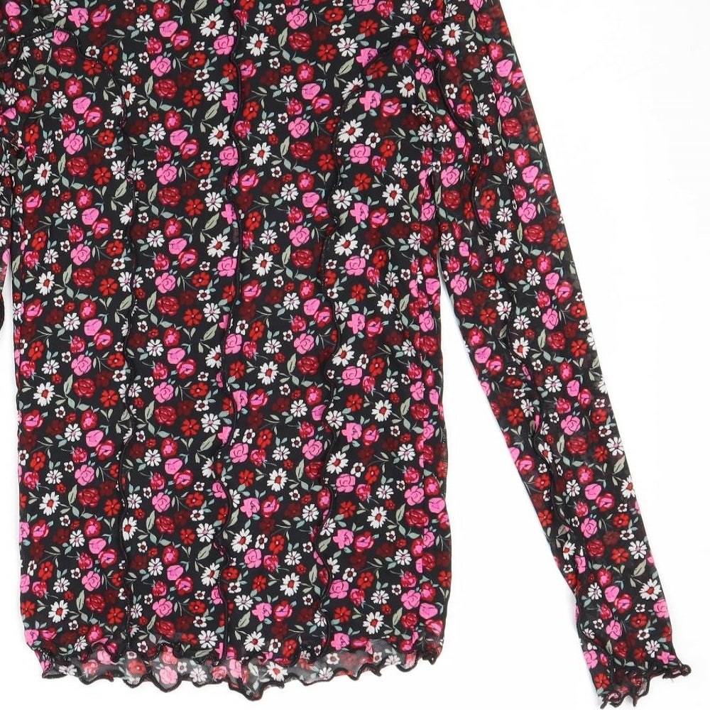 Marks and Spencer Girls Multicoloured Floral Polyester Basic T-Shirt Size 12-13 Years High Neck Pullover