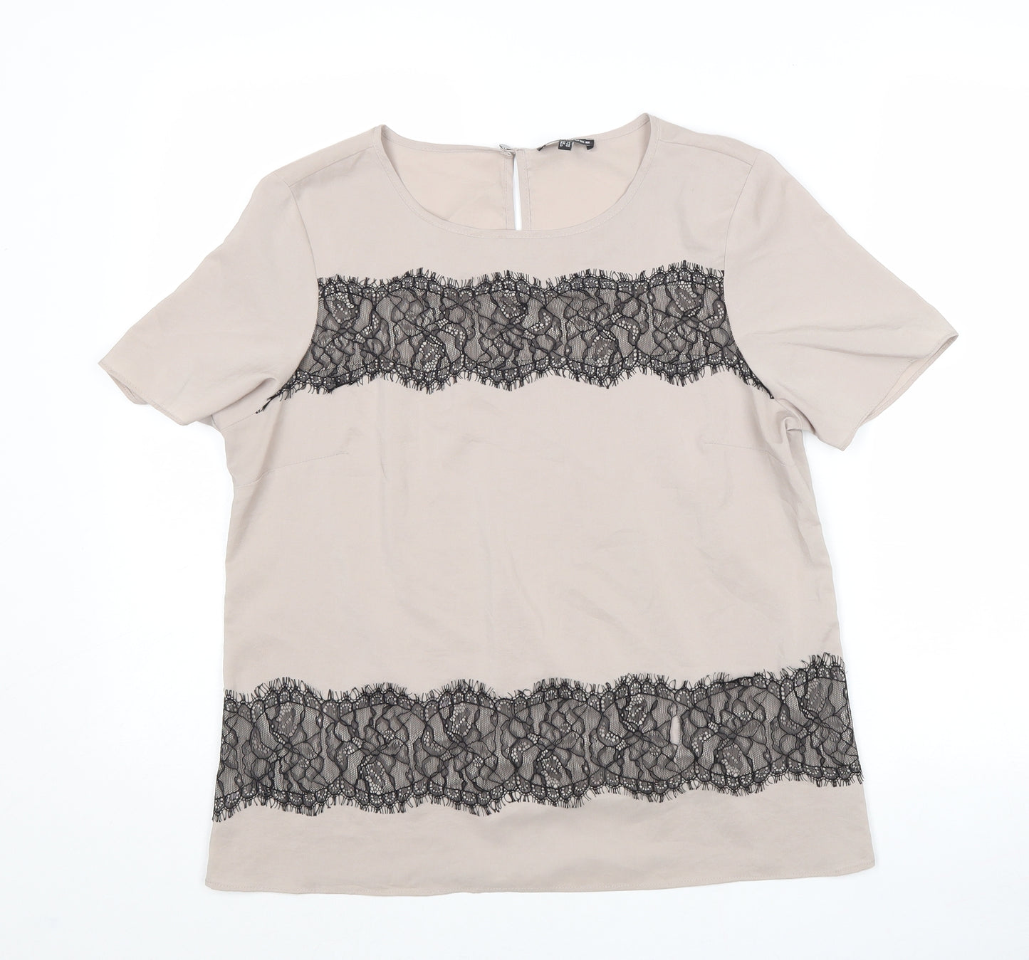 Warehouse Womens Grey Polyester Basic Blouse Size 14 Round Neck - Lace Details