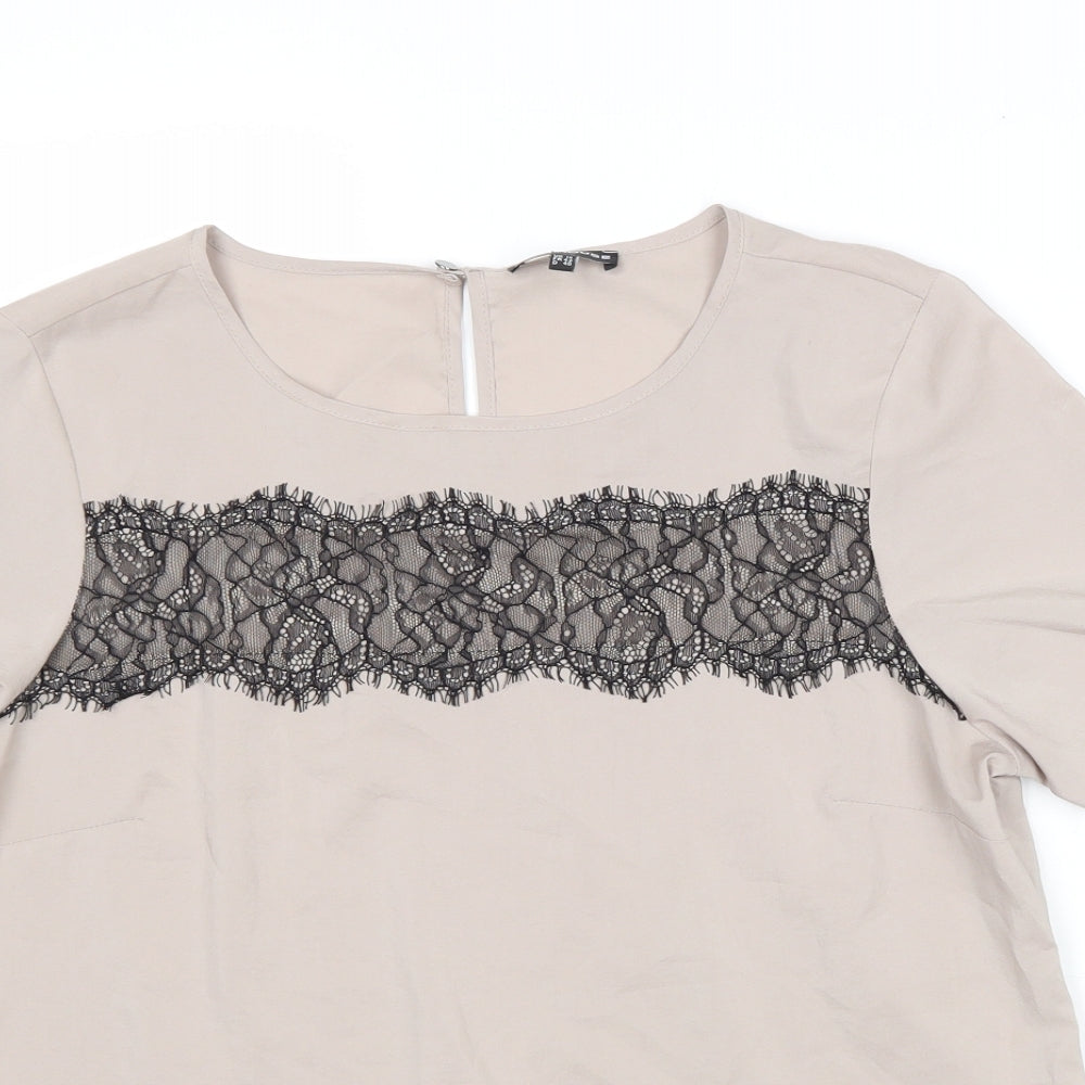 Warehouse Womens Grey Polyester Basic Blouse Size 14 Round Neck - Lace Details