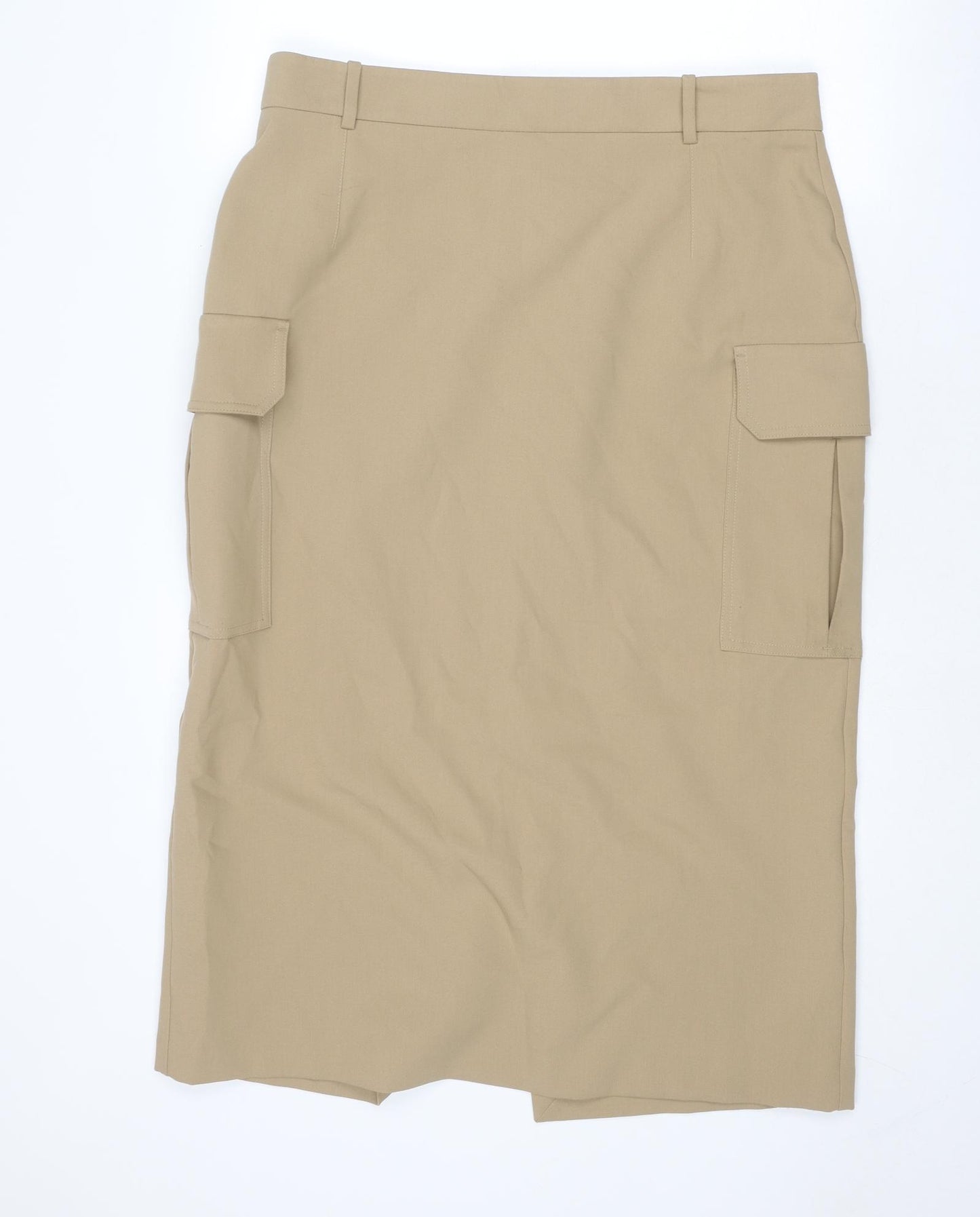 Marks and Spencer Womens Beige Polyester Cargo Skirt Size 16 Zip