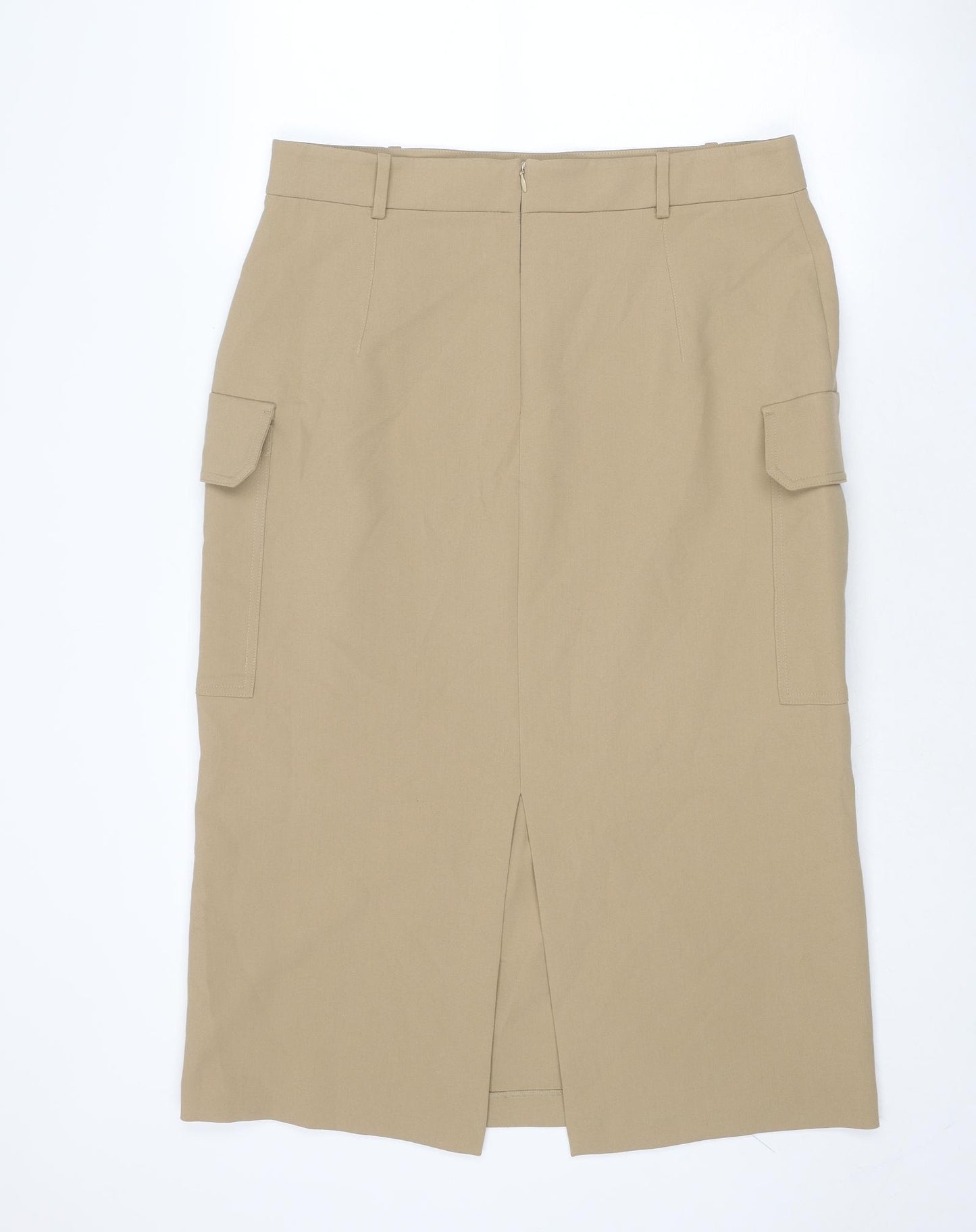 Marks and Spencer Womens Beige Polyester Cargo Skirt Size 16 Zip