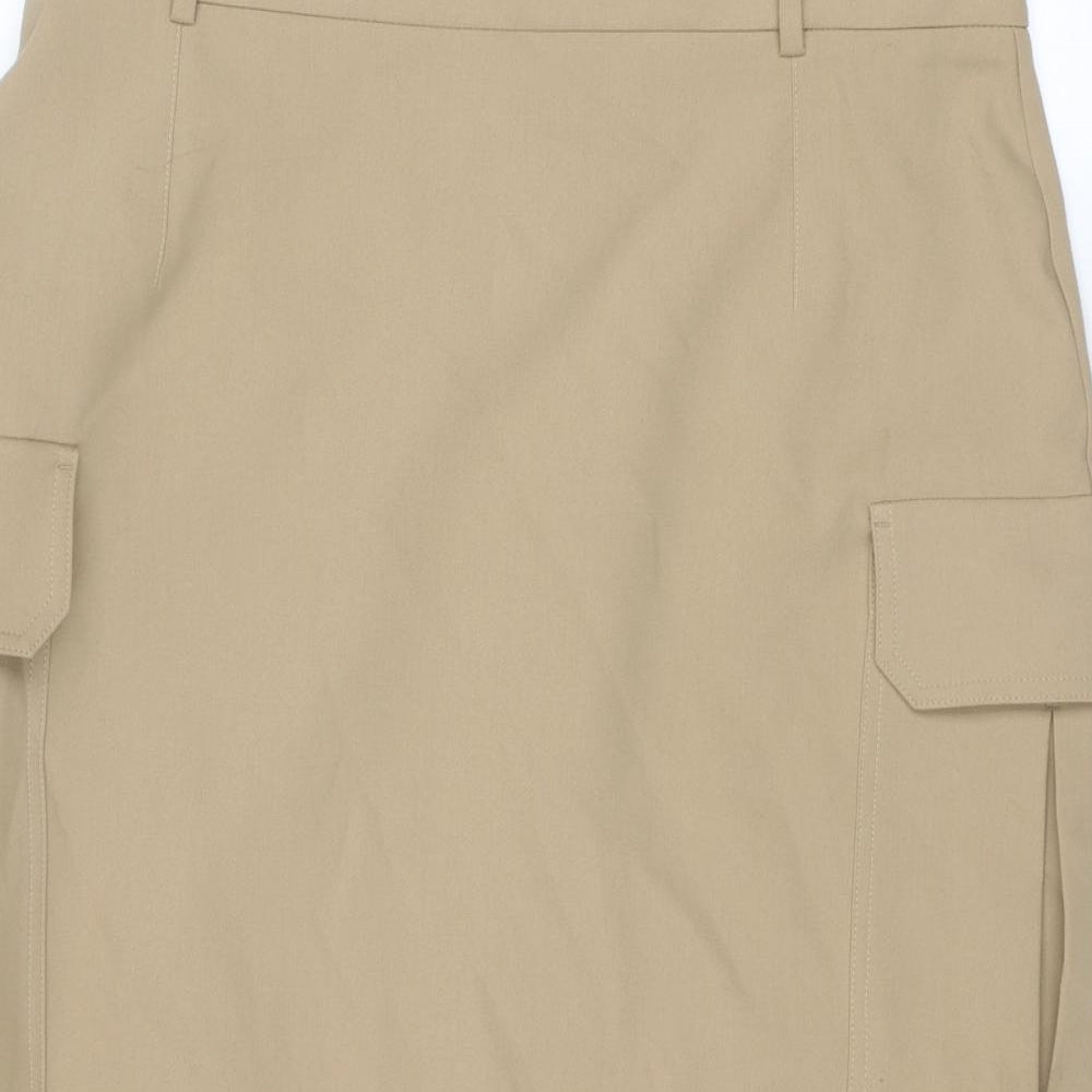 Marks and Spencer Womens Beige Polyester Cargo Skirt Size 16 Zip