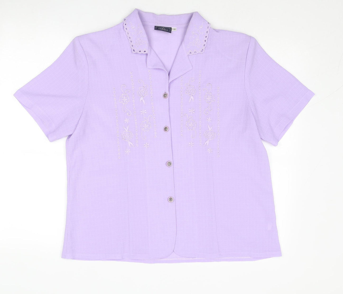 Adam Collection Womens Purple Polyester Basic Button-Up Size 16 Collared