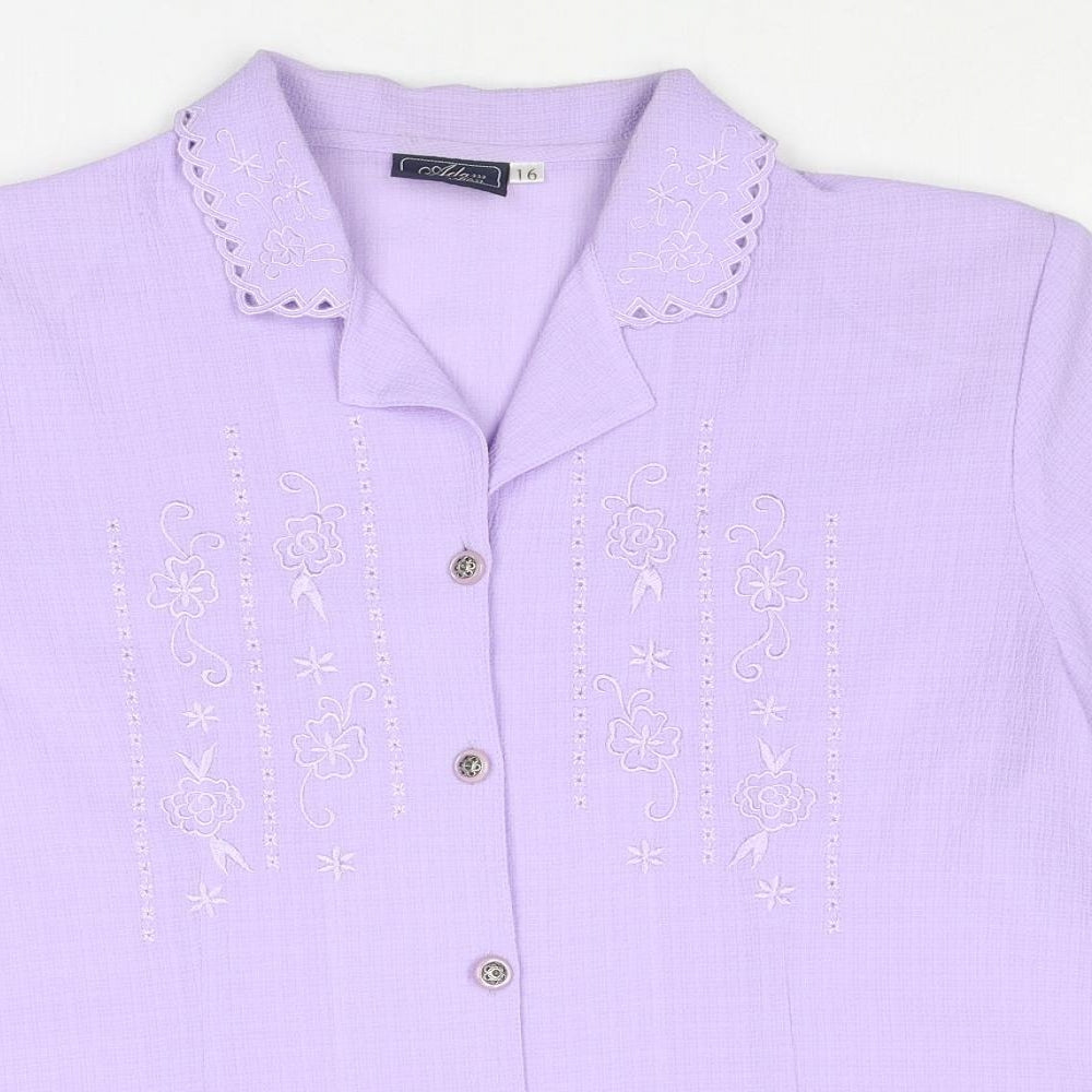 Adam Collection Womens Purple Polyester Basic Button-Up Size 16 Collared
