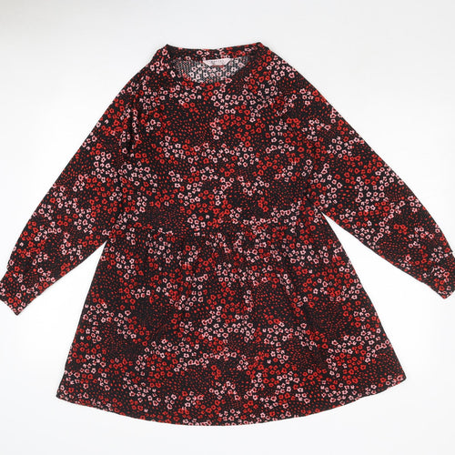 Miss Selfridge Womens Red Floral Polyester Skater Dress Size 4 Round Neck Pullover