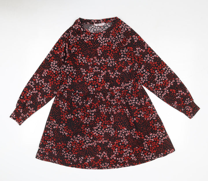 Miss Selfridge Womens Red Floral Polyester Skater Dress Size 4 Round Neck Pullover