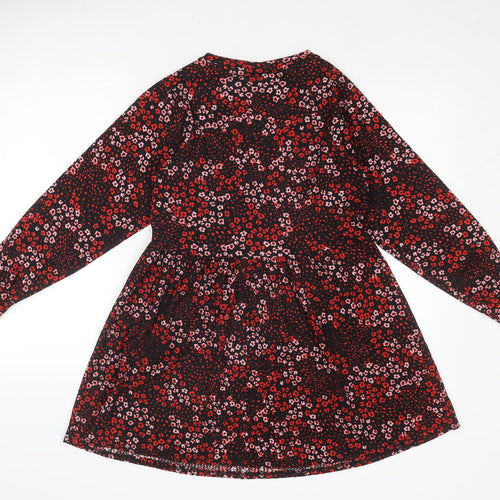 Miss Selfridge Womens Red Floral Polyester Skater Dress Size 4 Round Neck Pullover