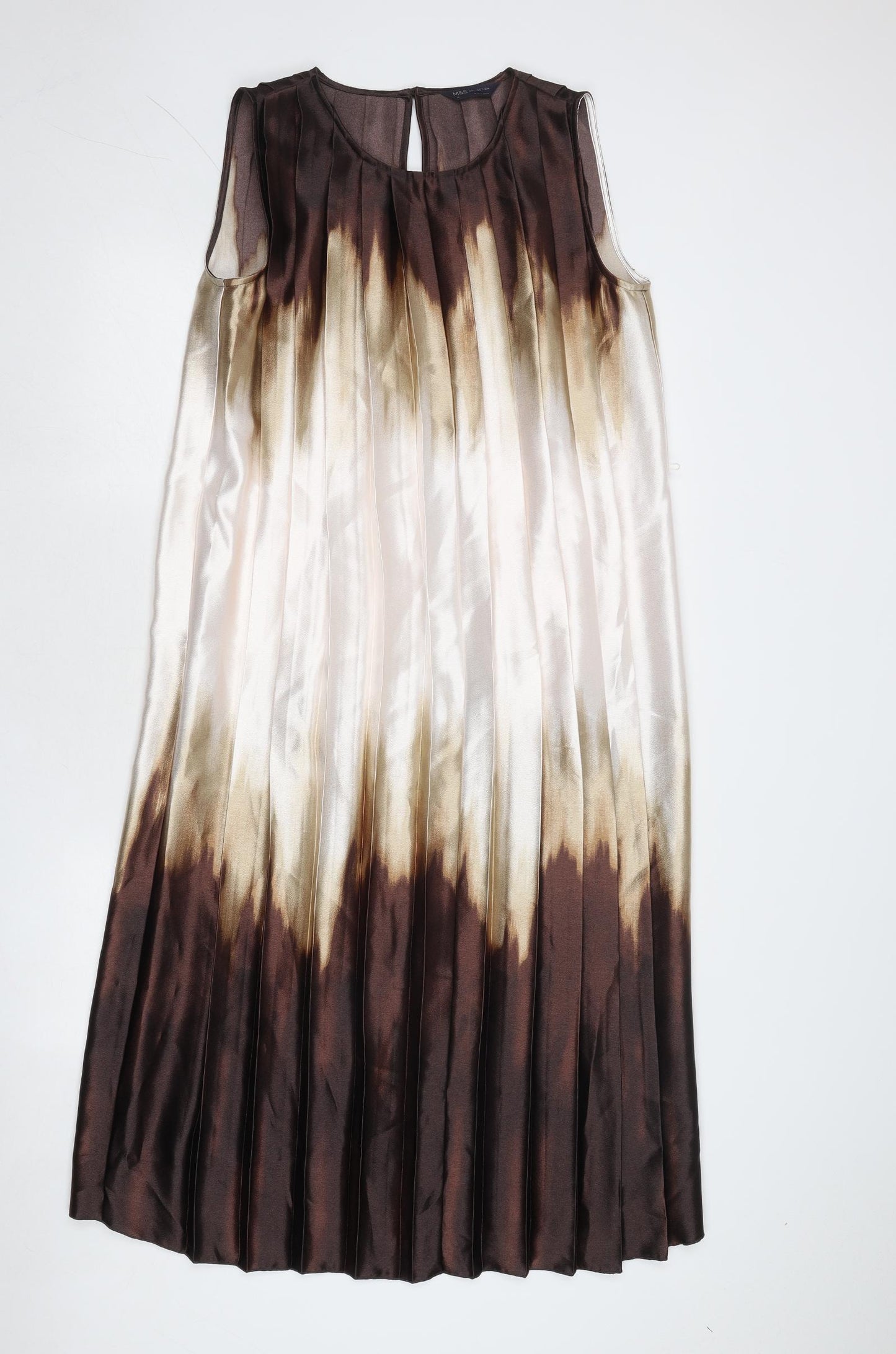 Marks and Spencer Womens Brown Geometric Polyester Trapeze & Swing Size 12 Round Neck Button